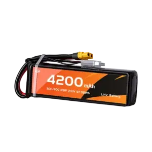 High-discharge 4200mAh 6S1P LiHV LiPo Battery Pack 80C with XT60 plug for FPV racing drone white background