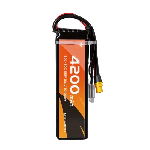 Compact 4200mAh 23.1V LiHV battery with secured wiring for high-performance quadcopter product photo