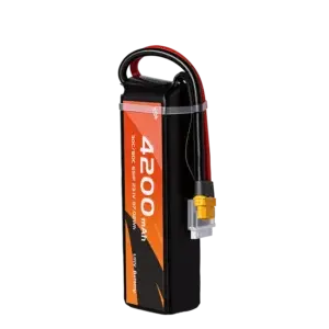 Side view of 4200mAh 6S1P LiHV LiPo Battery Pack showing hard case design and carrying handle studio shot