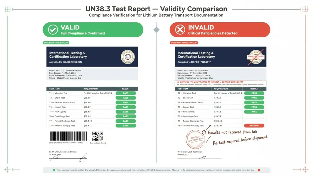 Extract from CNAS-accredited lab test report showing T/CIAPS 0016-2023 compliance results for 3.85V+ drone battery, including overcharge safety and low-temperature discharge performance metrics.
