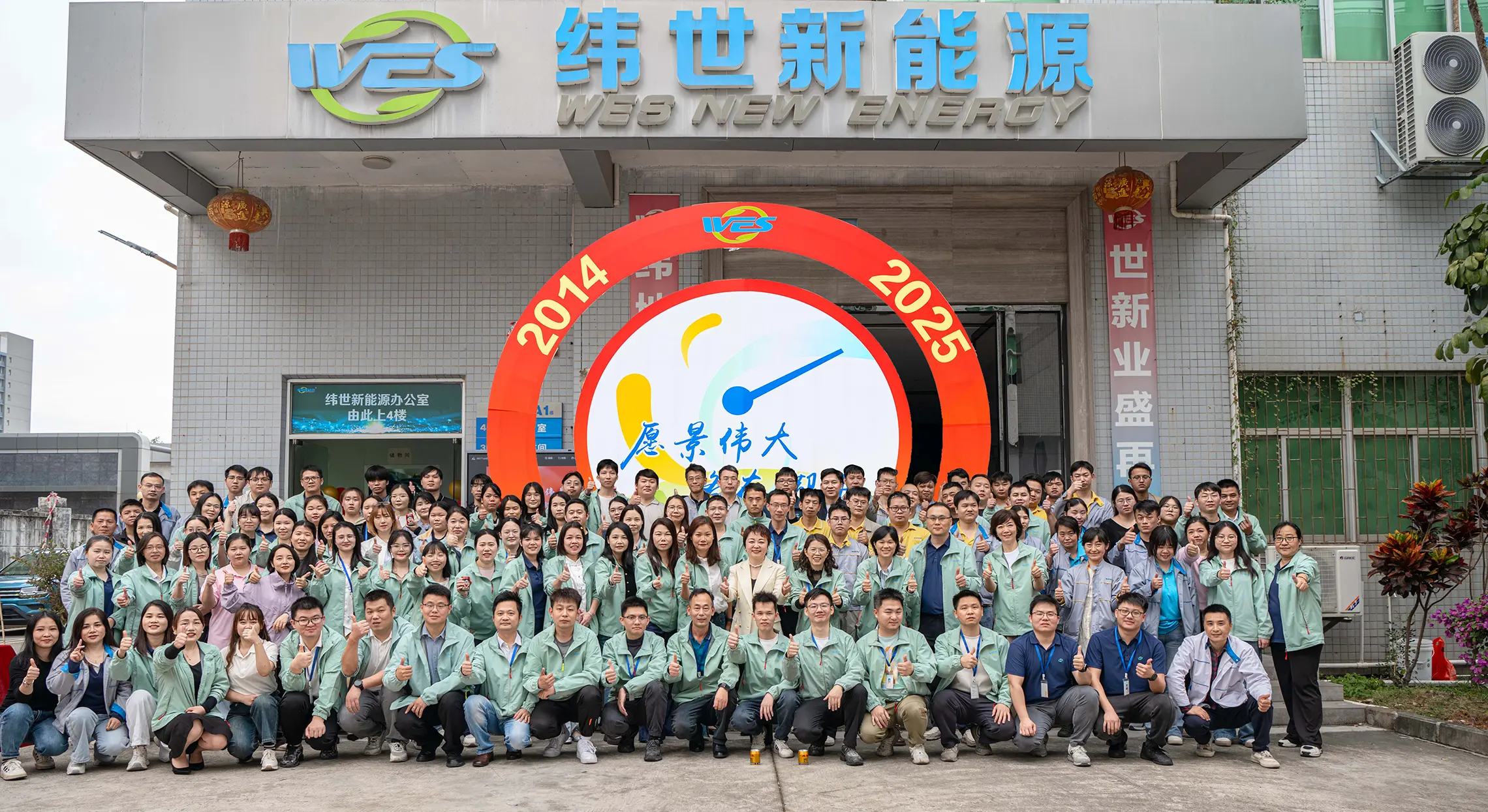 纬世新能源团队在惠州工厂前的合影