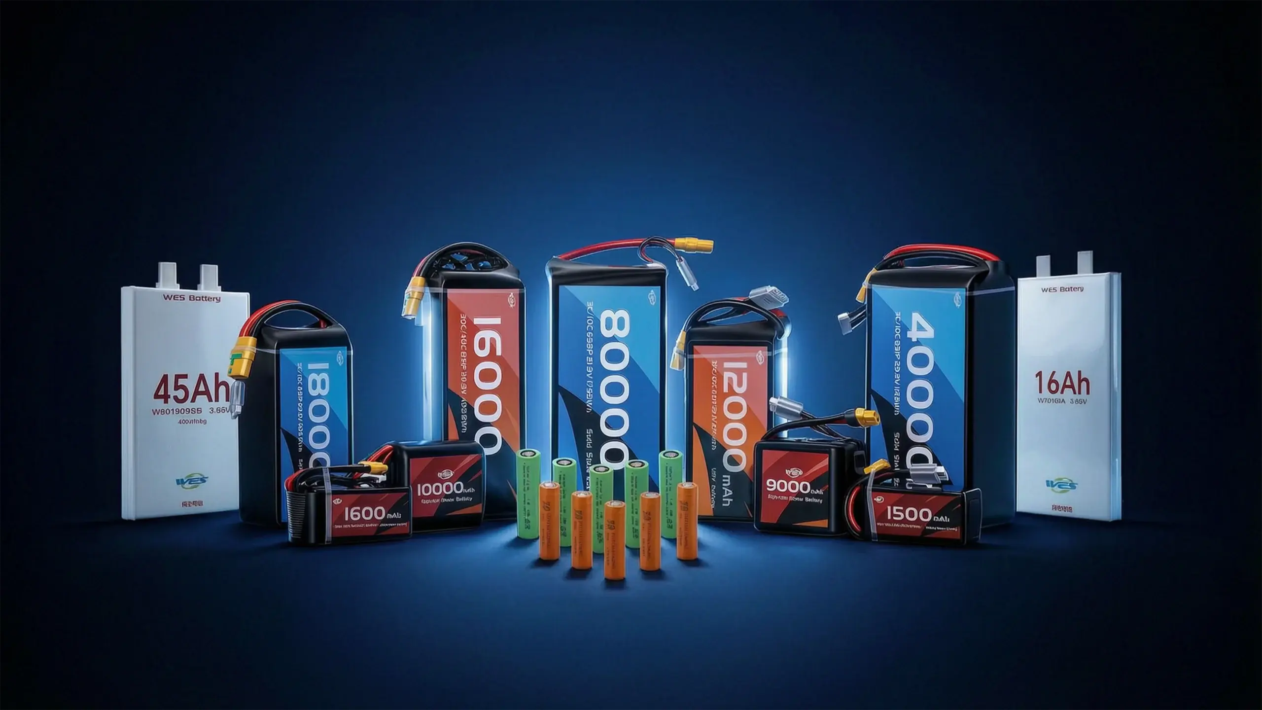 WES drone battery family: semi-solid, LiHV and LiPo UAV packs from 1,500 to 80,000 mAh